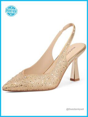 Kitten Heel Pumps Rhinestone Slingback Pointe Toe Heels Women's Dress Shoes